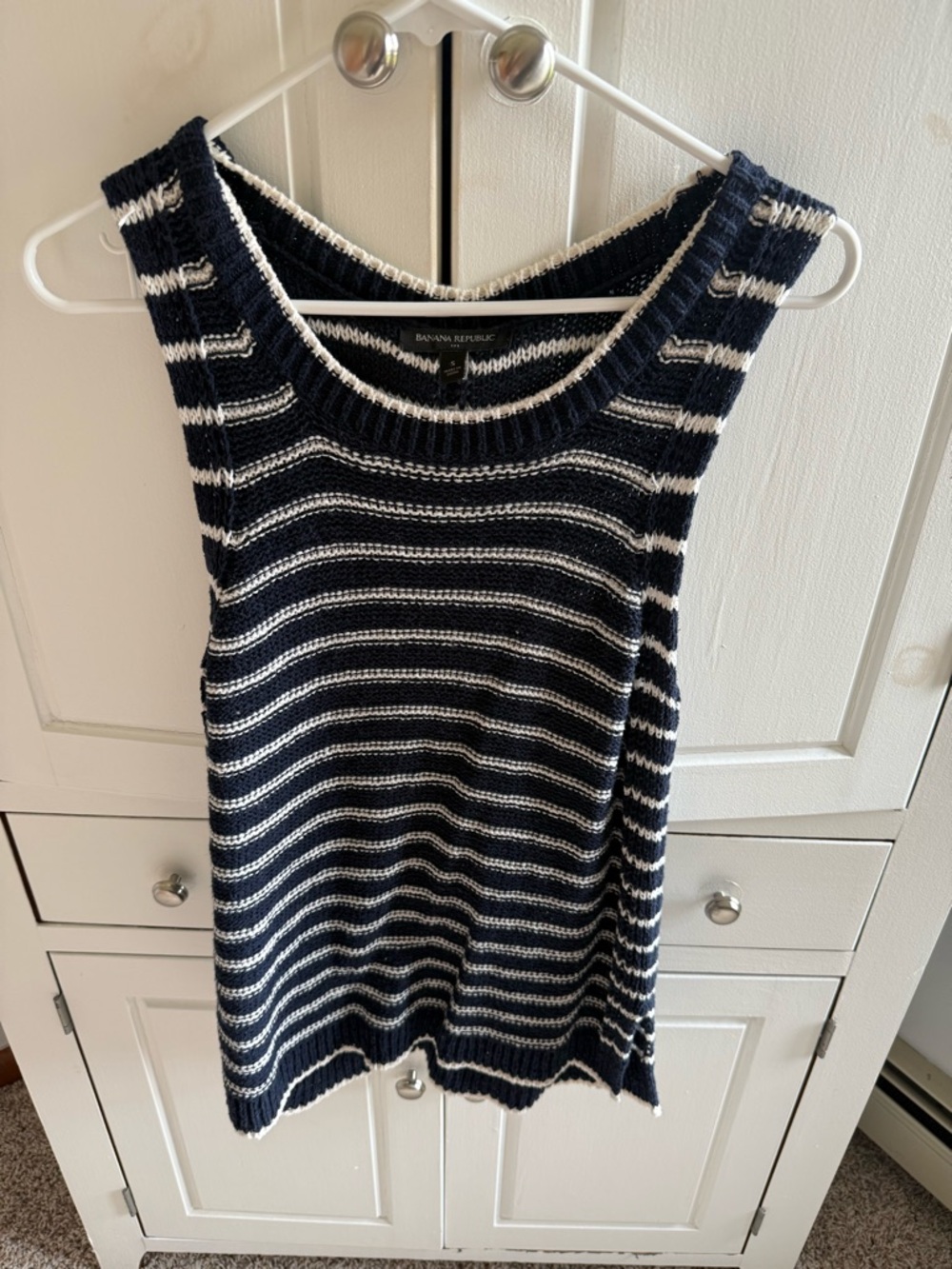 Banana Republic Navy & White Striped Sleeveless Knit Top